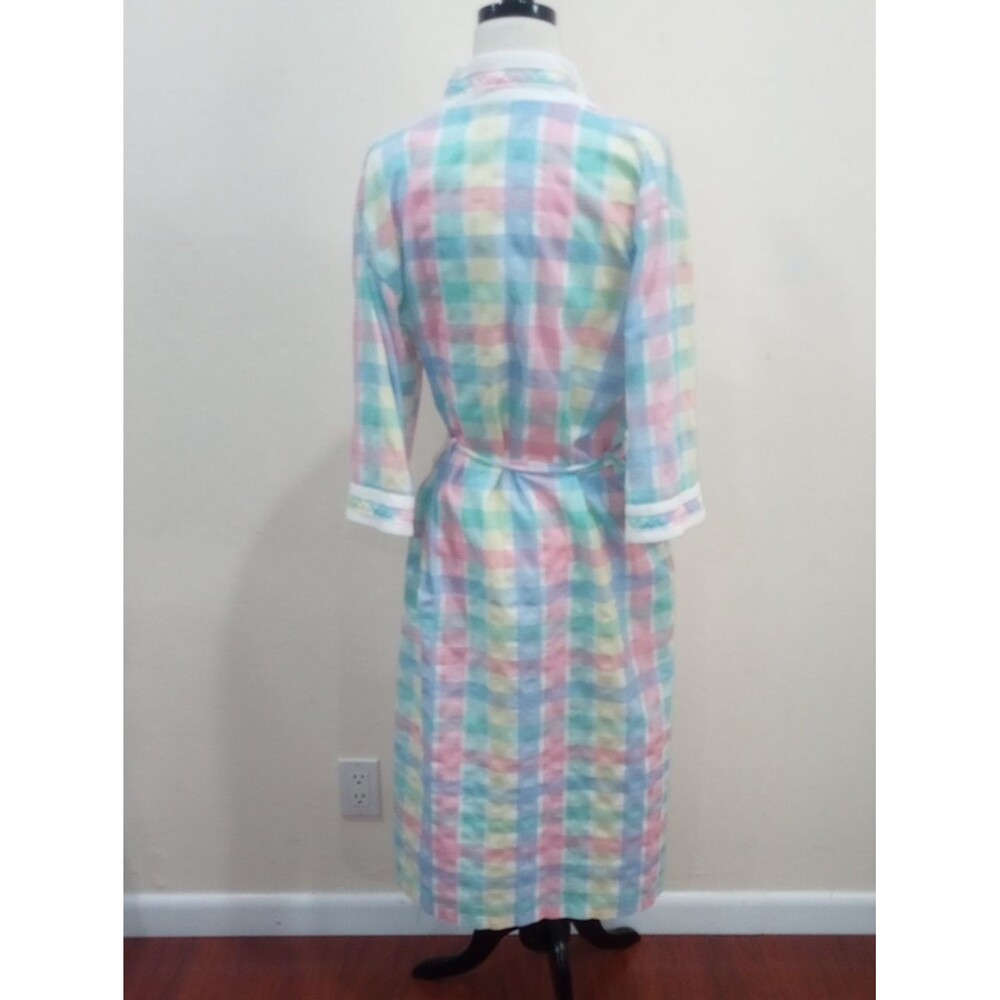 Madras Plaid Pastel Checked House Coat Robe - Vintage 80s! - Picture 3 of 10